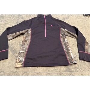 Browning Buckmark Women's 3/4 zip brown camouflage pink Sz medium Pullover Shirt